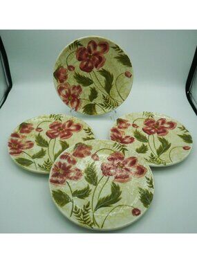 Anemone by Ambiance Collections Salad Plates Red Flowers Green Leaves Set of 4